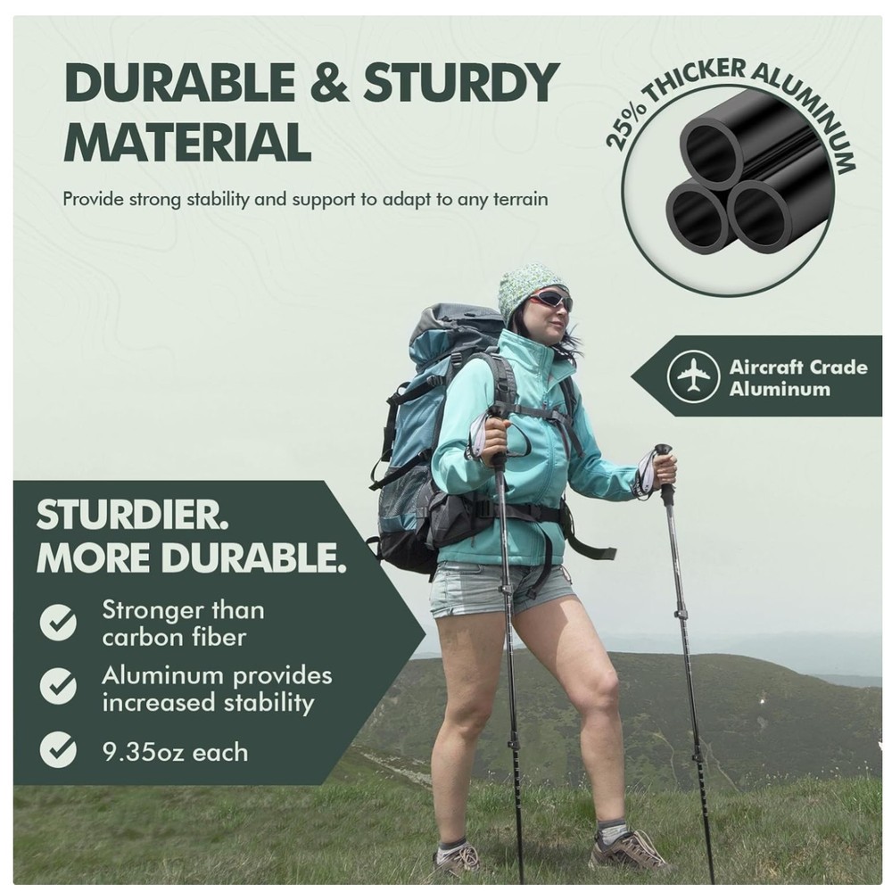 Lightweight Nordic Walking Sticks, 2pc Aluminum Poles