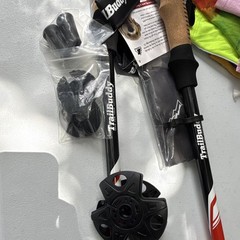 TrailBuddy Adjustable Trekking Poles Pair Cork Grip Lever Lock Black/Red