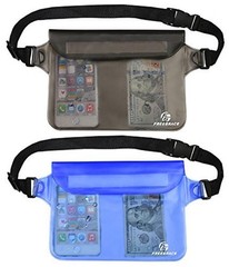 Freegrace Waterproof Pouches with Waist Strap / Pouch Case Bundle Gray + Blue