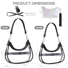 Clear Bag for Stadium Events, Clear Shoulder Bag for Stadium Small Black
