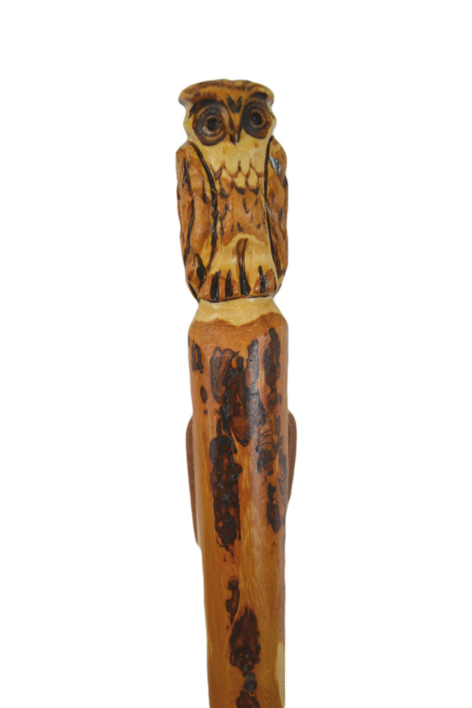 Owl Walking Stick carving, Strong, Hand-Made in the USA, Creation Carvings