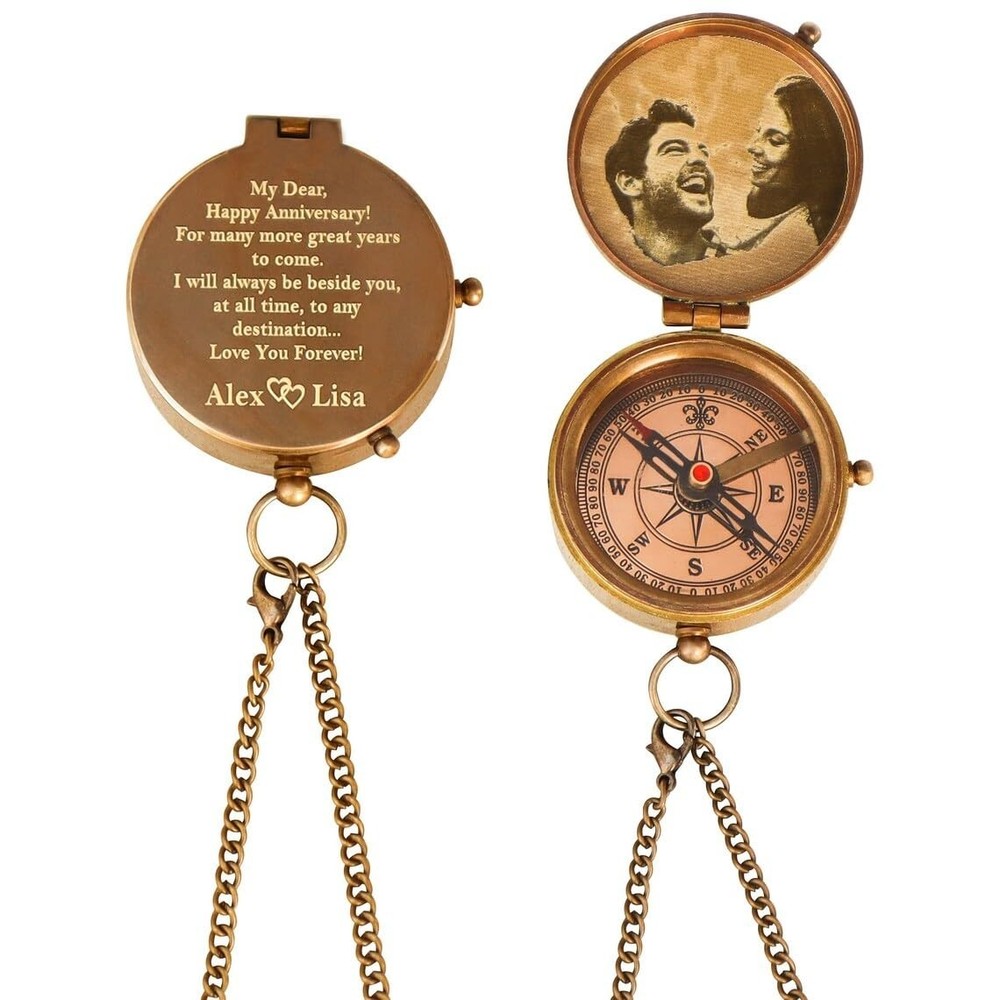 Custom Photo Brass Pocket Compass | Nautical Birthday Gift for Loved Ones