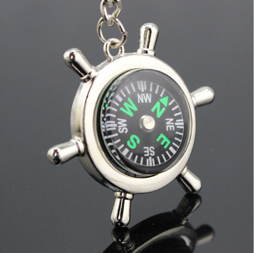 COMPASS Metal chrome Rudder keychain camping hiking outdoors US SELLER key chain