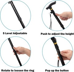 Cane Walking Stick Adjustable Folding walking Aluminum Collapsible Travel Hiking