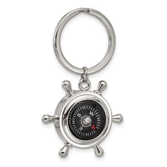 Nickel-Plated Compass & Ships Wheel Key Ring With Gift Box