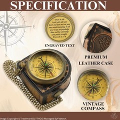 Antique Brass Compass with Leather Case ”Trust in The Lord” – Birthday Wedd…