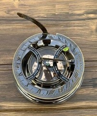 Engraved Sundial Brass Compass – 5 inches Large Sundial Compass in Leather Case