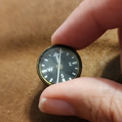 Mini Round Button Compass Metal Black/Gold Tone Direction Dial W N E S