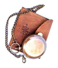 Handmade Nautical Brass Push Open Compass On Chain with Leather Case Pocket C…