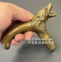 New Brass Wolf Head Walking Stick Cane Handle Top Topper Hand Grip Holder Decor
