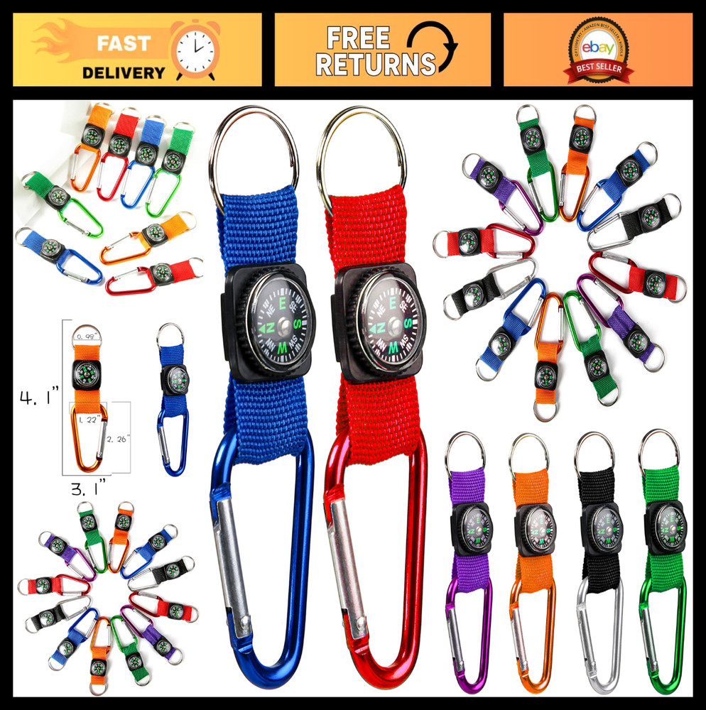 Colorful Carabiner Compass Keychain Clips – 36 Pcs Kids Toys, Outdoor Adventure