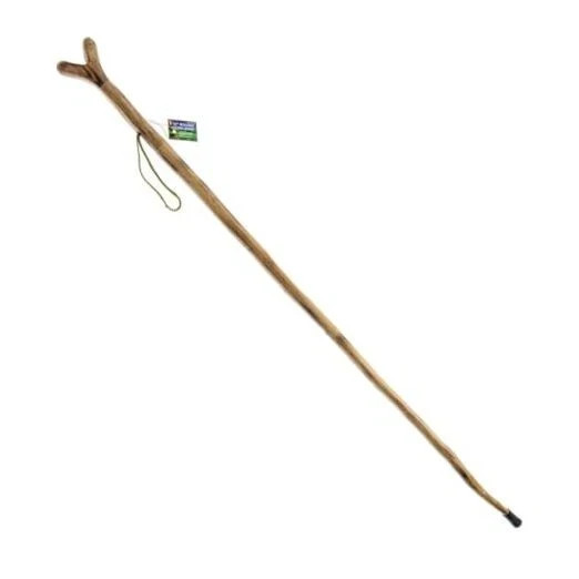 55″ Natural Wood Walking Stick with V Yoke for Rifle, Steel Spike & Metal