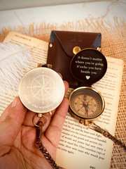 Engraved Personalised Brass Coordinate Compass Keepsake Gift Hiking For Him Dad