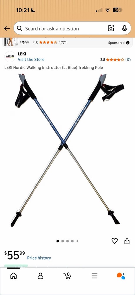 LEKI Nordic Walking Instructor Fully Adjustable Walking Pole 135cm Light Blue