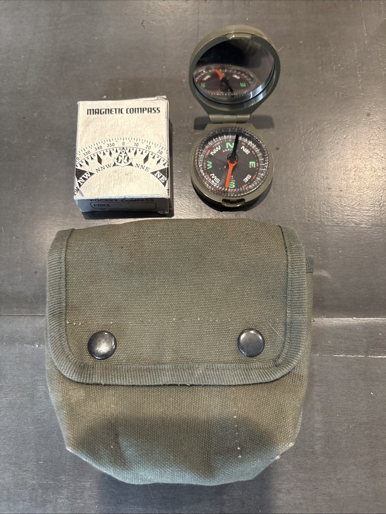 Military Magnetic Compass With Carrying Case Made In Japan