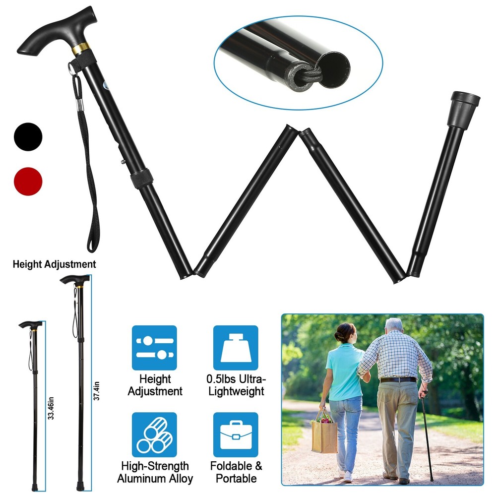 Adjustable Aluminum Metal Walking Stick Folding Collapsible Travel Cane Antislip
