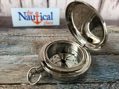 Silver Finish Brass Push Button Compass – Pocket Style – Nautical Navigation