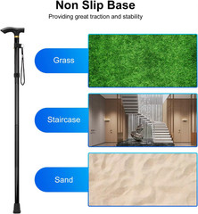 Black Folding Cane 5Level Adjustable Height Portable Walking Stick Wrist Strap