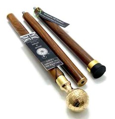Globe Handle Solid Brass Stylish Hard Wood Foldable Walking Stick Vintage Walkin