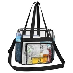 Clear Bag for Stadium Events, 12x6x12 Transparent Stadium Messenger Bag Black
