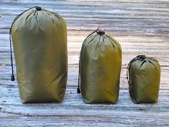 Lightweight 3-pk OD Green 40D Ripstop Waterproof Sil-Nylon Stuffsacks COMBO