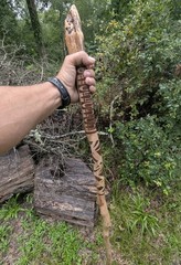 Handcrafted 56″ Post Oak Hiking Staff Wood Walking Stick Custom Art