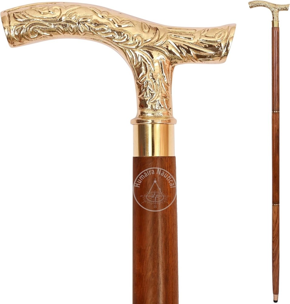 Vintage Brass Walking Stick – Handmade Wooden Cane with Solid Brass Handle – Ant