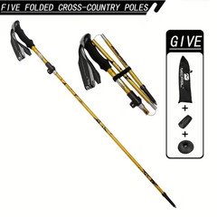 US Stock red Five section folding folding trekking pole for hiking and walking