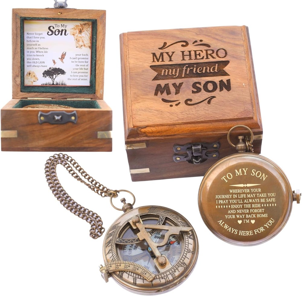to My Son Compass – Personalized Sundial Compass with Case | Unique Gift for Son