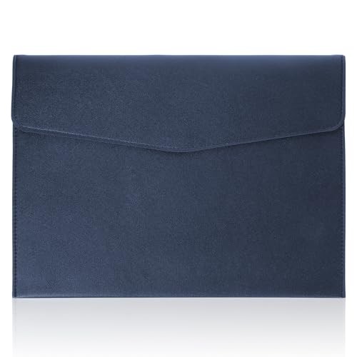 Leather Document Folder, A4 File Document Holder Waterproof Portfolio Blue