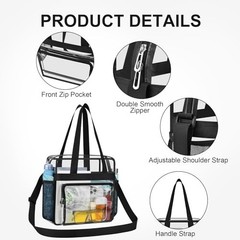 Clear Bag for Stadium Events, 12x6x12 Transparent Stadium Messenger Bag Black