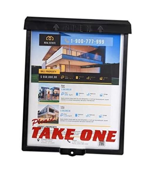 Outdoor Real Estate Brochure Box with Snap Shut Lid, Take One Pack of 1 Black