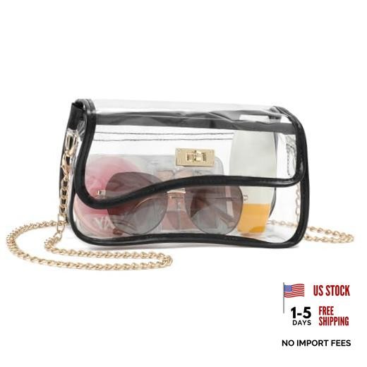 Clear Bag Stadium Event Concert Approved, Transparent Clear Crossbody Black