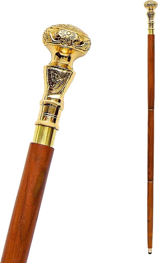 Designer Walking Cane Wooden trekking Walking Stick Shiny Brass Handle Knob Gift