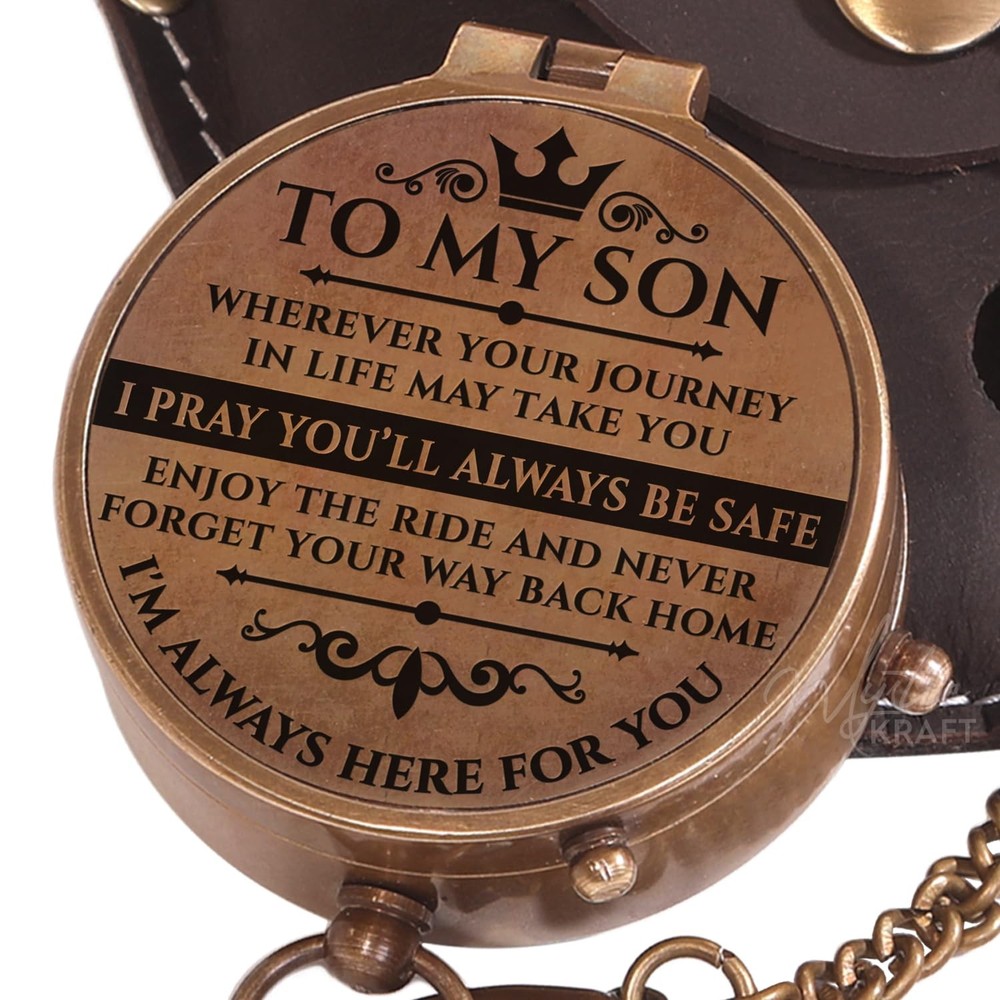 To My Son Engraved Brass Pocket Compass Birthday Gifts Graduation Grandson