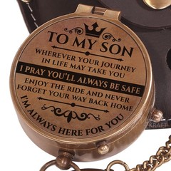 To My Son Engraved Brass Pocket Compass Birthday Gifts Graduation Grandson