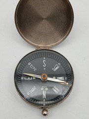 Vintage Japanese Pocket Compass Silver Tone Gothic E Monogram Lid