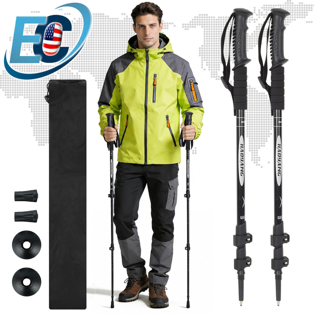 2PCS Collapsible Trekking Poles Adjustable Telescopic Walking Sticks Lightweight