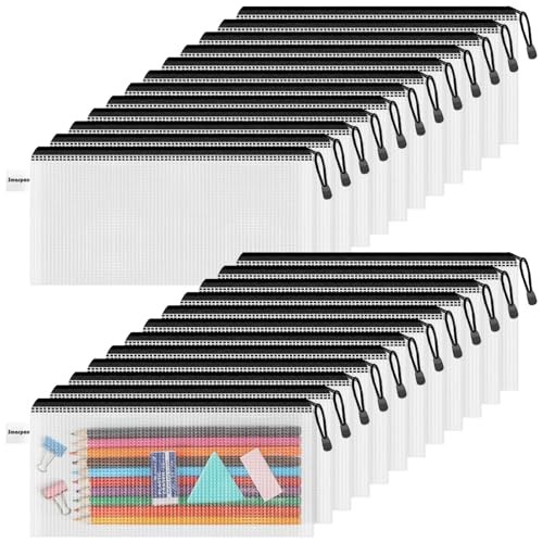 Pencil Pouch 24PCS, 9.3″ x 4.7″ Mesh Zipper Pouches for A6-9.3″ x 4.7″in Black