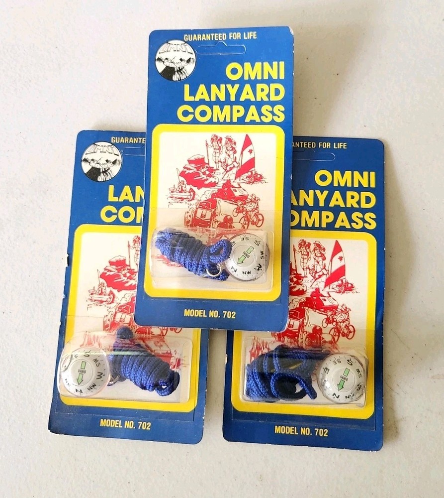 3 Vintage OMNI Supply LANYARD COMPASS Model No. 702 New Old Stock