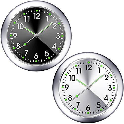 2 Pieces Stick on Dashboard Car Clock Mini Tiny Small Luminous Black, White