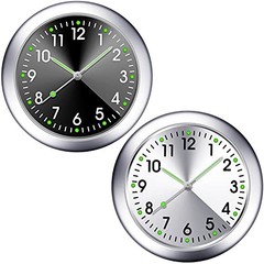 2 Pieces Stick on Dashboard Car Clock Mini Tiny Small Luminous Black, White