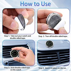 2 Pieces Stick on Dashboard Car Clock Mini Tiny Small Luminous Black, White