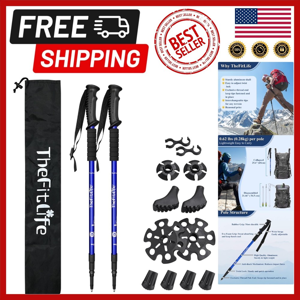 Ergonomic Nordic Walking Poles – Anti-Shock, Collapsible, Ultralight, 73″ Tall