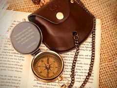 Engraved Personalised Brass Coordinate Compass Keepsake Gift Hiking For Him Dad
