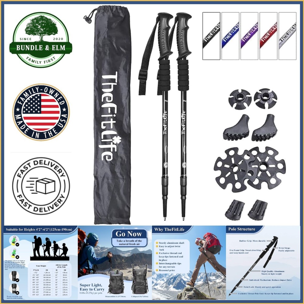 Packable Trekking Poles with Adjustable Height for Men, Women, and Seniors