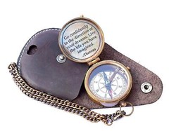 Thoreau’s Go Confidently Quote Engraved Nautical Compass With Stamped Leather Ca