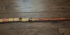 vintage Mexican folk art canes from the 1930s to 1950s, handmade red , brown