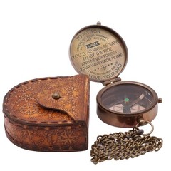 Precision Brass Pocket Compass with Engraved Leather Case for Outdoor & Gifts