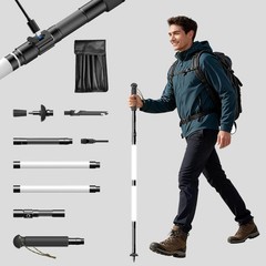 121CM Hiking Pole with Strong Flashlight, Foldable with Tactical Knife